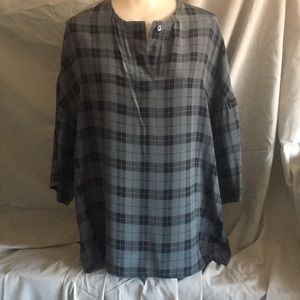 Black and gray plaid 100% silk blouse